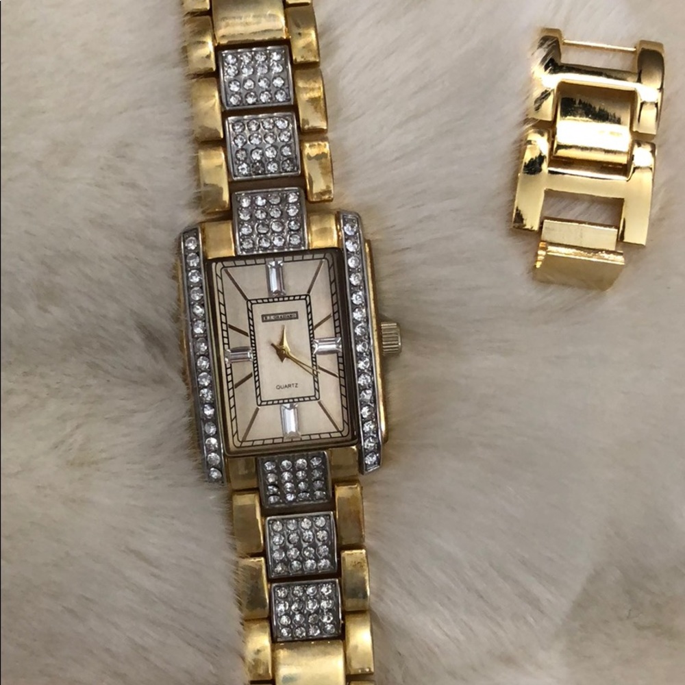 RJ Graziano goldtone watch with rhinestones